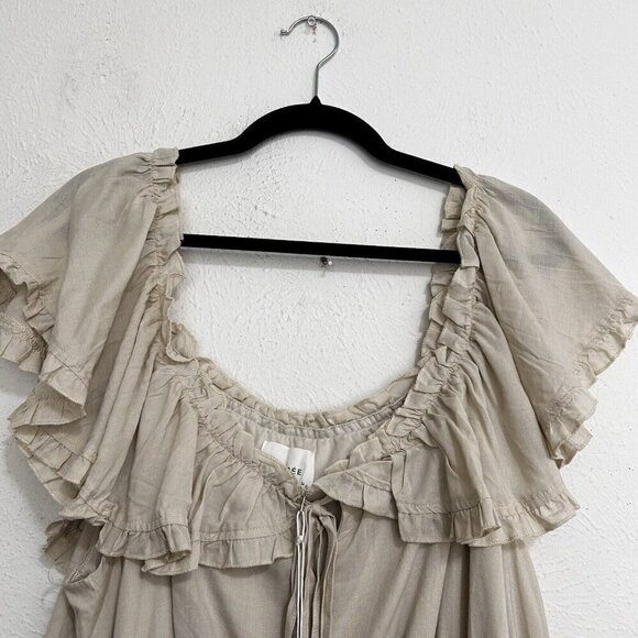 Andree By Unit Beige Maxi Long Dress Size 1X Off The Shoulder Ruffled Tie Front - Picture 5 of 11